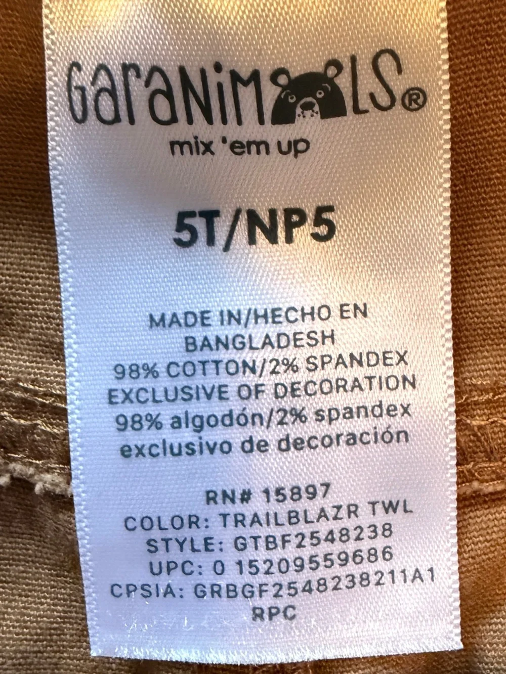 Garanimals Boys 5T Brown Stretch Pants New Without Tags